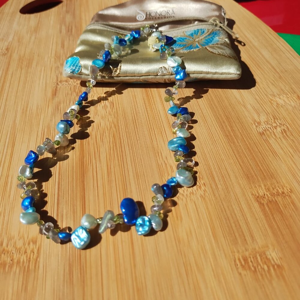 Honora Blue Keshi Freshwater and Fluorite stone necklace 925 Sterling Silver - Picture 6 of 6